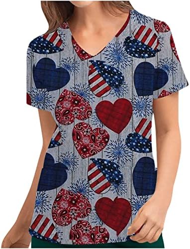 Sonbahar Yaz Üst T Shirt Bayan Giyim Kısa Kollu V Boyun Grafik Ofis Fırçalama Üniforma Üst Cepler ile NM NM