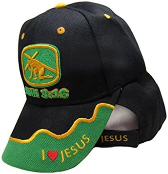 Yuhanna 3: 16 Mesih İsa Haç Hıristiyan Siyah Yeşil İşlemeli Kap Şapka