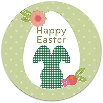 Yuvarlak Çelenk Metal İşareti Mutlu Paskalya Yumurtası ve Tavşan Yeşil Ekose Dairesel Paskalya Dekor İşareti Vintage