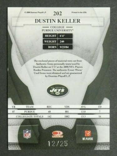 2008 Donruss Yaprak Sertifikalı Dustin Keller Oyuncu Yıpranmış Jersey Kalıntı Çaylak Kartı-İmzasız Futbol Kartları