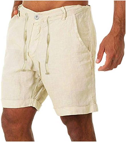 Ymosrh erkek Atletik Şort Pamuk Keten rahat pantolon Düğmeleri Bağlama Bel Cepler kısa pantolon Tenis şortu