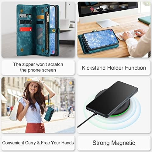 Cep telefonu Flip Case Cüzdan Kılıf Samsung Galaxy S23 İçin, 2 in 1 Ayrılabilir Premium Deri Manyetik Fermuar Kılıfı