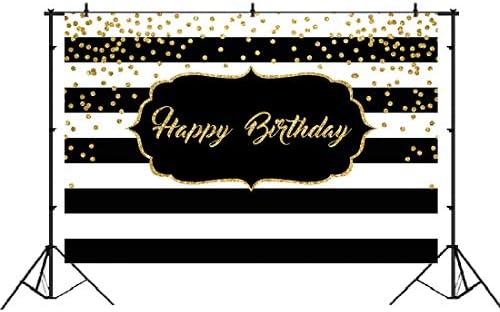 Mutlu Doğum Günü fotoğraf arka fonu Siyah ve Beyaz Çizgili Altın Parlayan Noktalar Doğum Günü Partisi Fotoğraf Arka