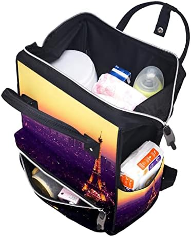 VBFOFBV Bebek bezi çantası Sırt Çantası, Çok Fonksiyonlu Büyük seyahat sırt çantası, Manzara Gün Batımı Paris Eyfel