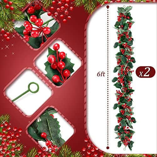 Dingion 12 ft Berry Noel Çelenk Esnek Yapay Kapalı Açık Dekor Noel Çam Çiftlik Evi için Ev Kış Tatil Yeni Yıl (Kırmızı,
