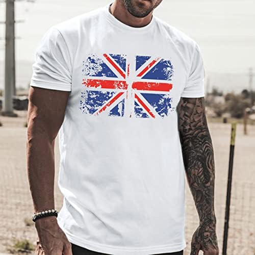 Büyük ve Uzun Boylu Gömlek Erkekler için Erkek Yaz İngiltere Bayrağı Baskı T Shirt Bluz Yuvarlak Boyun Kısa Kollu