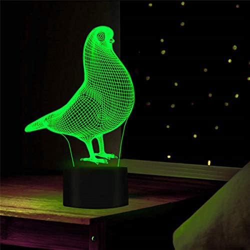 Jınnwell 3D Güvercin Gece ışığı Lambası Illusion Gece Lambası 7 Renk Değiştirme Dokunmatik Anahtarı Masa Masa Dekorasyon