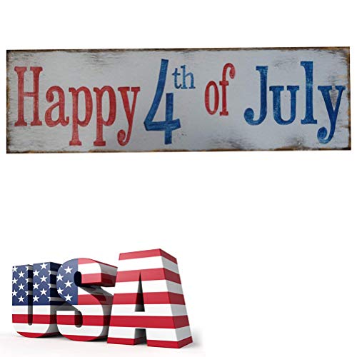 Amosfun ahşap kapı İşareti Mutlu 4th Temmuz Amerika Kutlamak Vintage Asılı İşareti Dikdörtgen duvar askısı Plak Ev