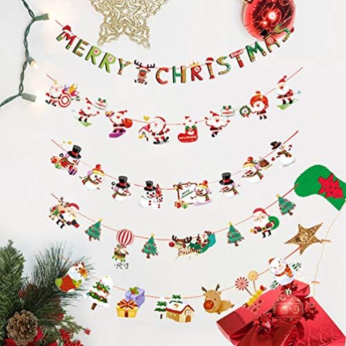Amosfun Noel Afiş Merry Christmas Kiraz Kuşu Çekme Bayrağı Santa Kardan Adam Ren Geyiği Hediye Kutusu Süsleme Tatil