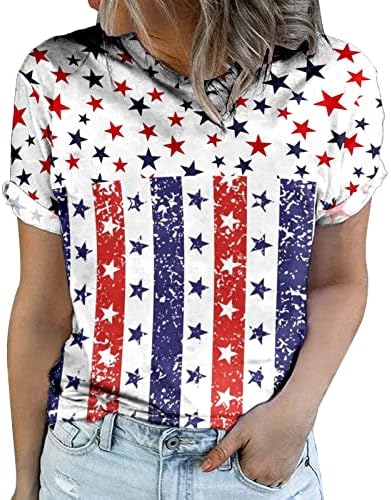 Bayan Kısa Kollu Bluzlar ABD Bayrağı Grafik Gömlek Tops Crewneck Rahat Batik Yaz Sonbahar Bluzlar Giyim Moda