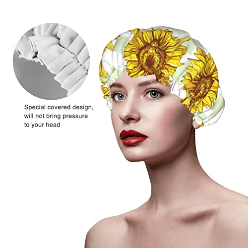 Kadınlar Kullanımlık Streç Hem Saç Şapka Ayçiçeği Hasat Bitkiler Çift Katmanlar Su Geçirmez Duş Başlığı banyo bonesi