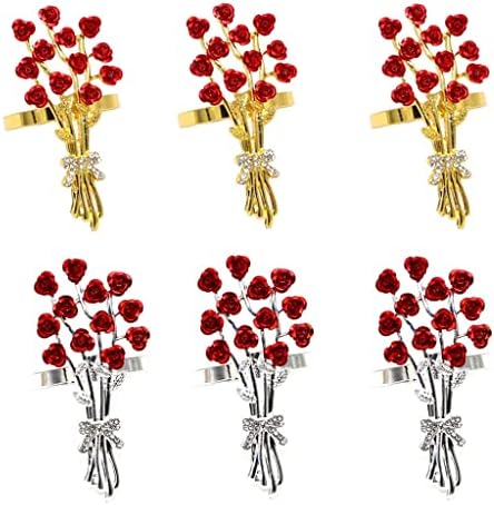 HALOU 6 Adet Gül Çiçek Peçete Halkaları İnci Çiçek Peçete Tutucu Yüzükler Akşam Yemeği Partileri Düğün için (Renk: