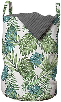 Ambesonne Vintage Botanik Çamaşır Torbası, Mavi ve Yeşil Tonlarda Tropikal Palmiye Ağacı Yaprakları Deseni, Çamaşırhaneler