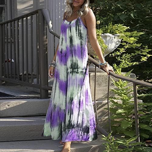 Kadın Rahat yaz elbisesi Batik Baskı Spagetti Kayışı Backless V Boyun Kolsuz Maxi Plaj Elbise