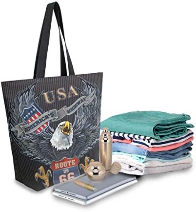 ALAZA Amerikan Kartal ABD Bayrağı ile Tuval Tote Çanta Üst Kolu Çantalar Büyük Tote Kullanımlık Çanta Pamuk Omuz çantaları