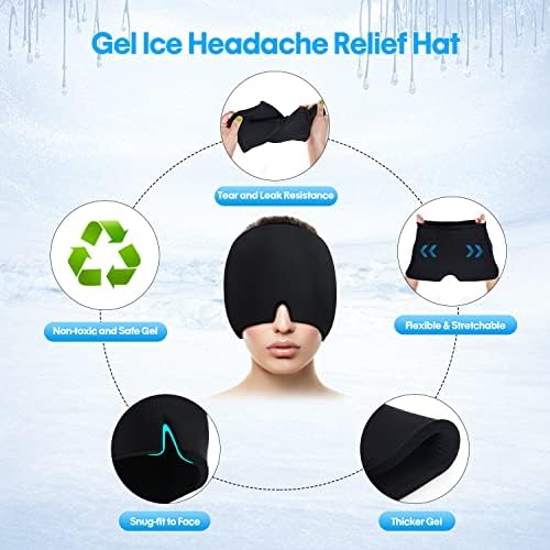 Guyefofo Buz Baş Ağrısı / Migren Giderici Kap, Yükseltilmiş Kokusuz Migren Buz Kafa Wrap Buz Paketi Maskesi, Sıcak