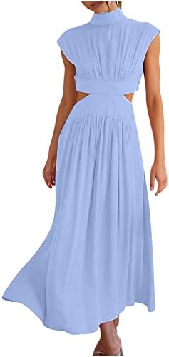 SUTWOEN Maxi Elbise Kadınlar ıçin Moda Katı balo kıyafetleri Yüksek Boyun Kolsuz Hollow Out Ön Pileli Casual Dökümlü